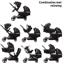 Ding Amigo Black/Rose Tweeling Kinderwagen Incl. 2 Autostoelen DI-191711 -Kinderwagen Winkel ding amigo black rose tweeling kinderwagen incl. 2 autostoelen di 191711 6