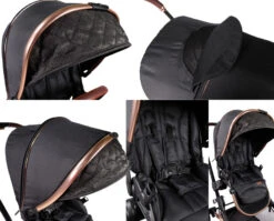 Ding Amigo Black/Rose Tandem Duowagen DI-191706 -Kinderwagen Winkel mamaloes ding amigo rosegoud details